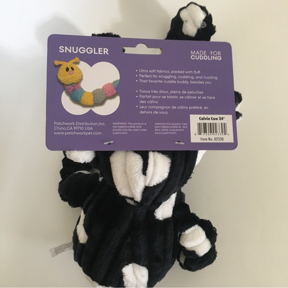 NEW Dog Toy Snuggler Long Leg 24” Calvin Cow has Squeaker | Patchwork Pet - Picture 9 of 9
